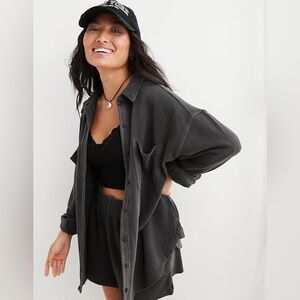 Aerie dark gray lumberjane fleece shirt